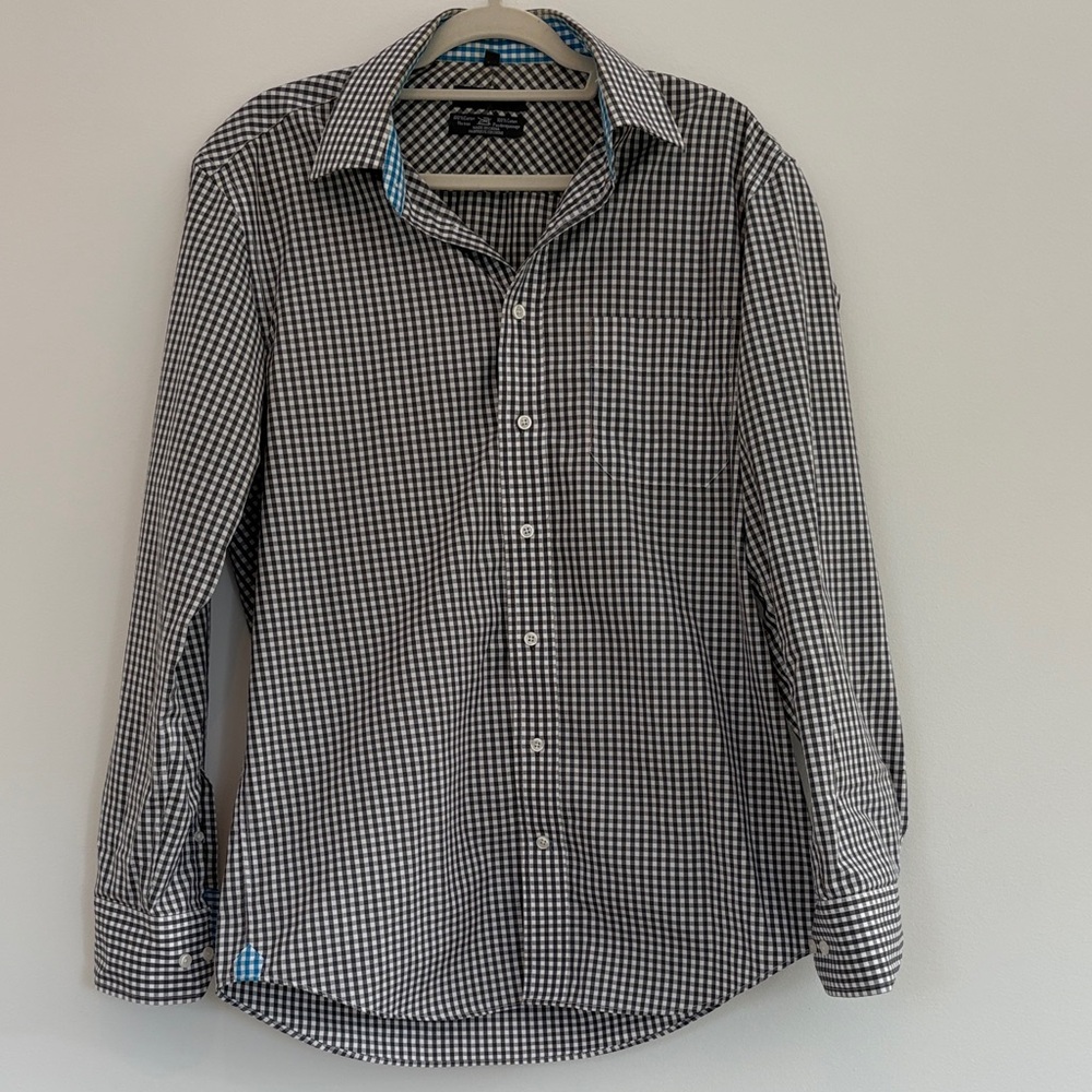 Men's Black & White Gingham Button-Down Shirt